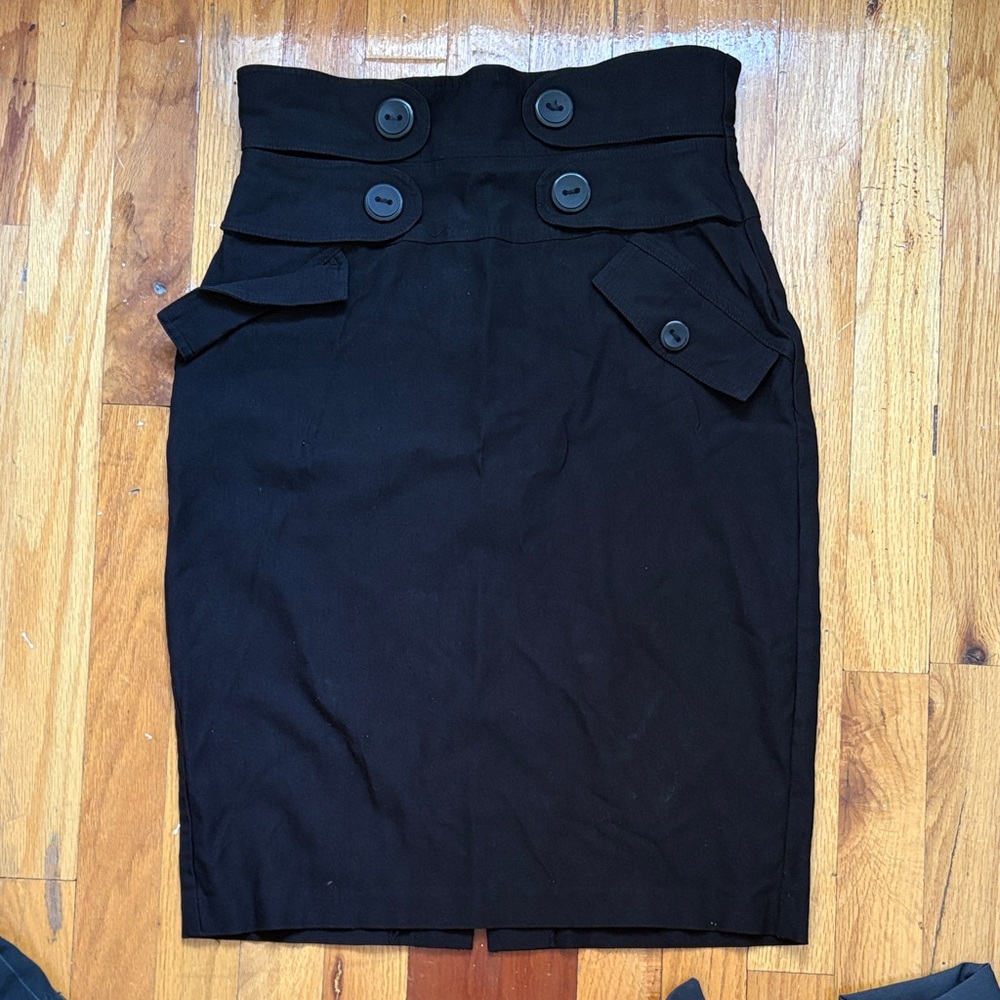 Kensie Girl Black Buttoned midi Pencil Skirt